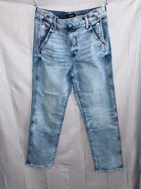 Express Conscious Edit High Rise Straight Ankle Jeans with Button Detail